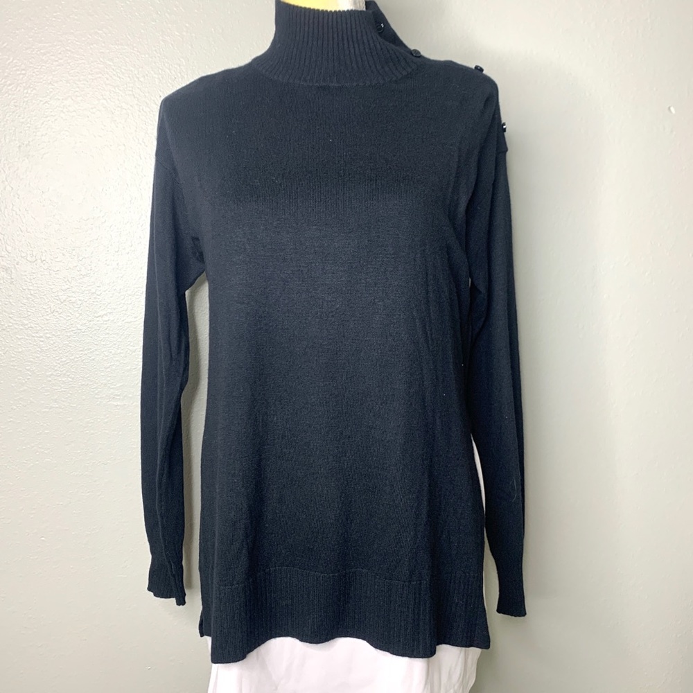 Ann Taylor Black Layered Sweater Blouse M